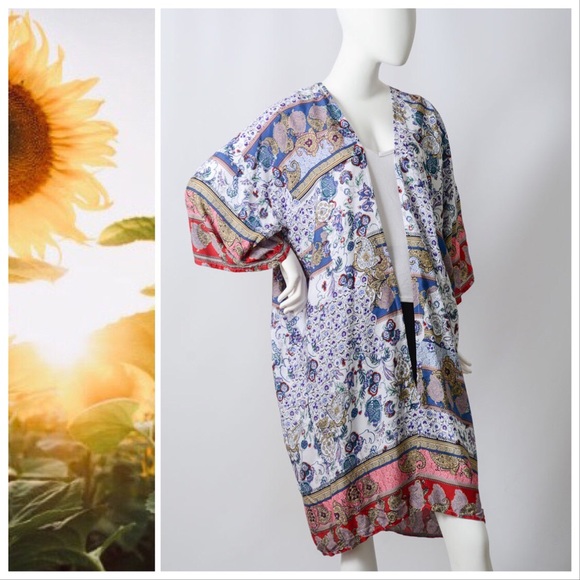 Multi Print Boho Long Kimono - Picture 2 of 8